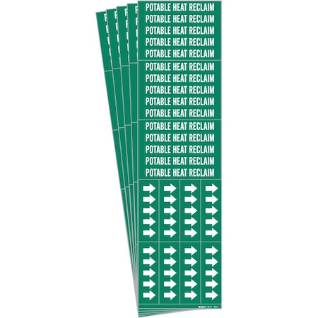 Brady POTABLE HEAT RECLAIM Pipe Marker Style 3C Arrows White on Green 3 per Card, 5 PK 106142-PK